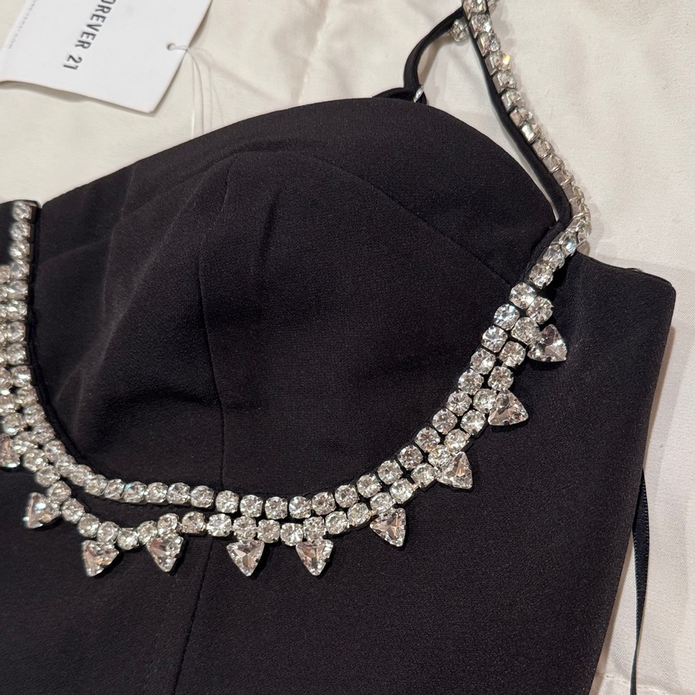 Forever 21 Black Rhinestone Embellished Crop Top - Picture 3 of 8